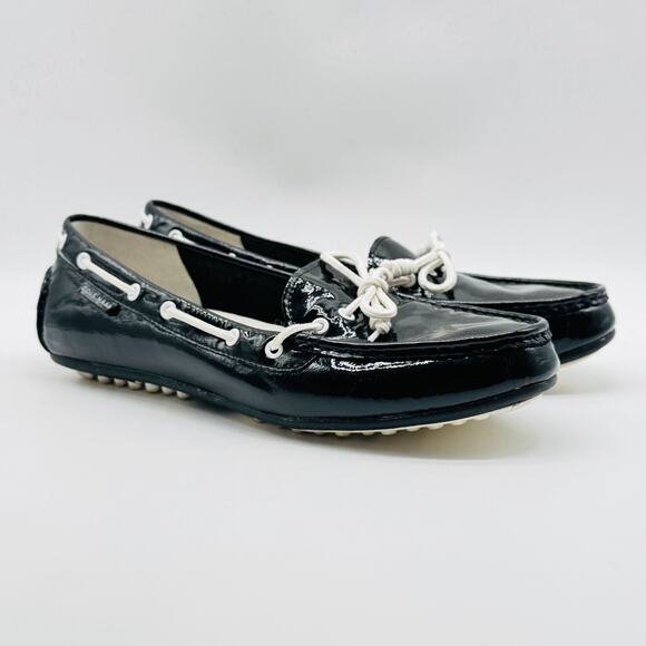 Cole Haan Shoes Womens 9 Loafers Black Patent Leather Driving Mocassins Flat NEW - Picture 1 of 9
